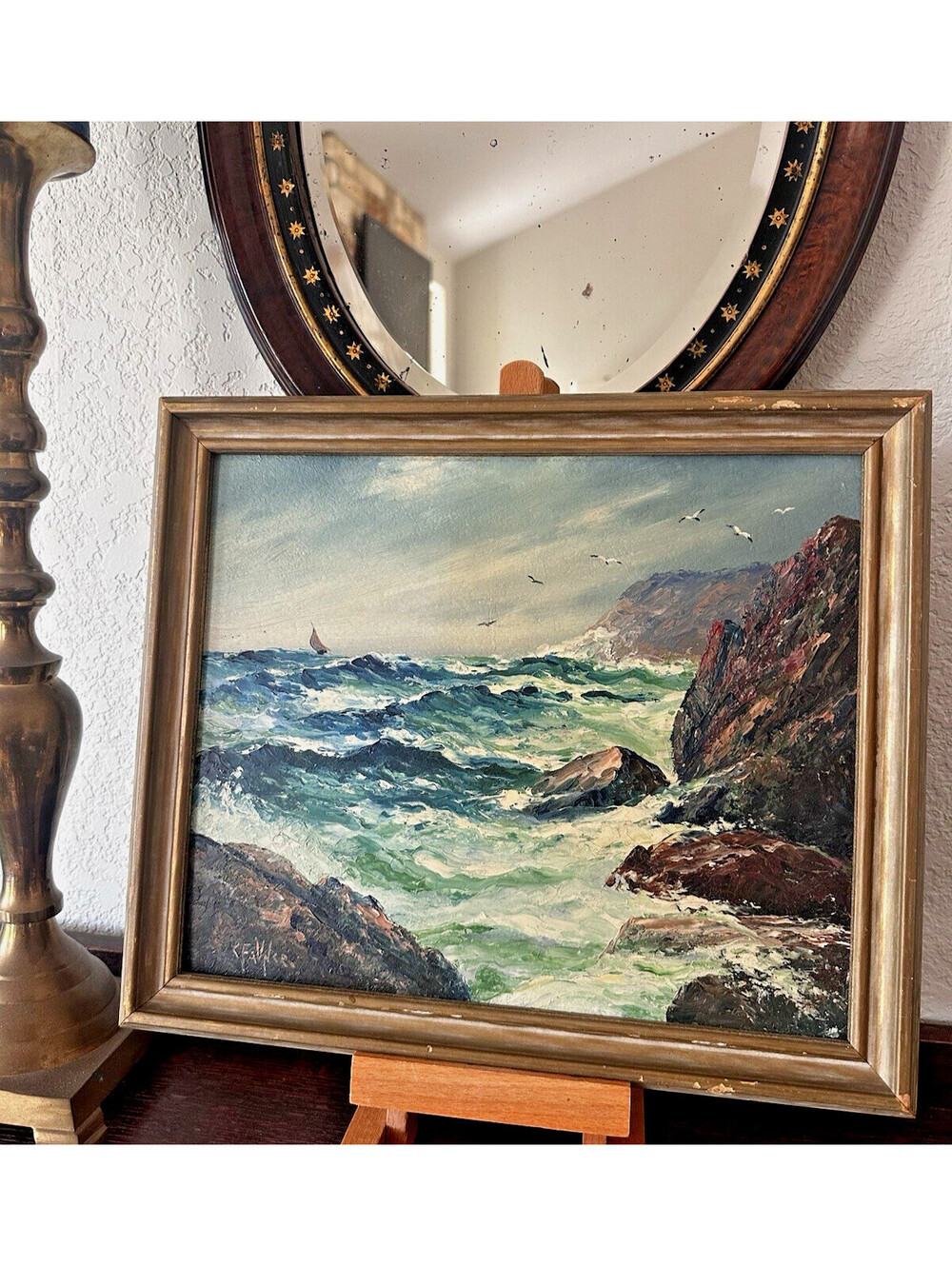 Antique Charles Faunce Oil Painting Maine Marine Seascape Coastal Art Impasto